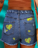 SOFTBALL RIPPED DENIM SHORTS